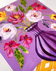 Canvas print of stylised flowers in vase mauve and mustard with intricate fine line details